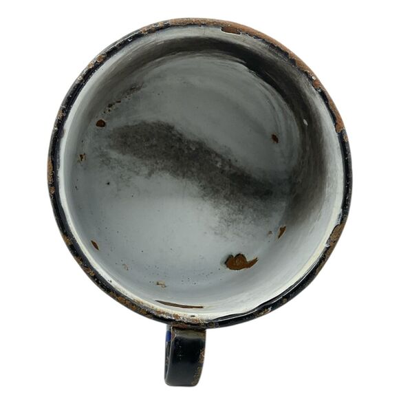 Blue Swirl Graniteware Coffee Cup Black Rim Enamel Cowboy Mug Chuckwagon - Picture 5 of 8